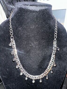 Silver-Tone Chain Necklace with Dangling Beads - Silver
